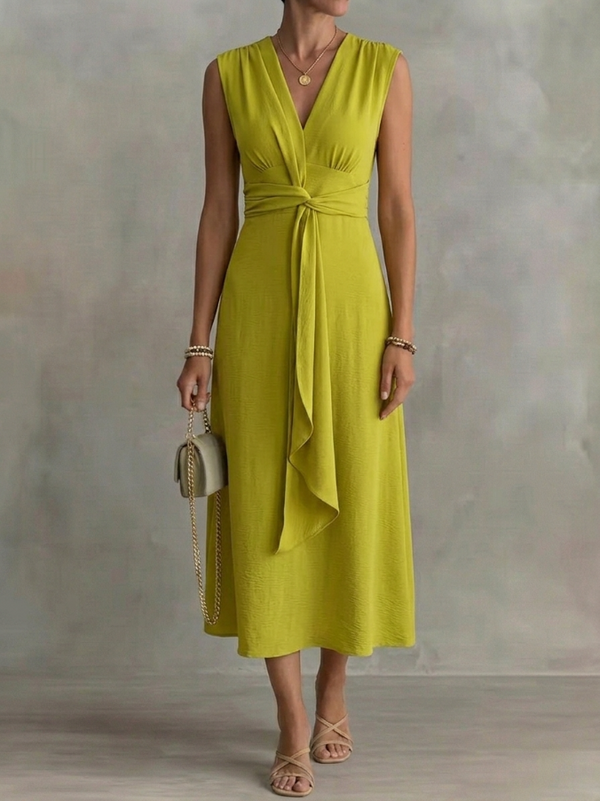 Augustine · Midi dress with thin straps and belted waist